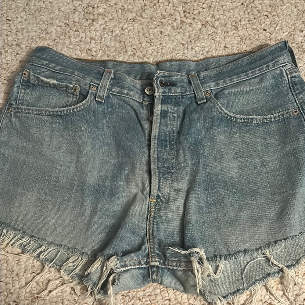 Levi's Blue Jean Shorts High-Waisted Frayed Hem
